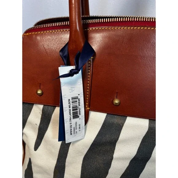 Dooney & Bourke Natural Leather Canvas XLG Wilson Travel Zebra Tote HandbagNWT - Picture 9 of 15